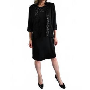 NEW SOFT WORKS sequin trim dress and jacket set in black